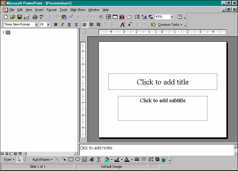 2. To create a new presentation, click AUTOCONTENT WIZARD, DESIGN TEMPLATE, or BLANK PRESENTATION. 3. To open a presentation, click OPEN AN EXISITNG PRESENTATION.