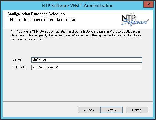 8. In the Configuration Database Selection dialog box, specify the name of the SQL Server to be used for storing the configuration data. Click Next. 9.