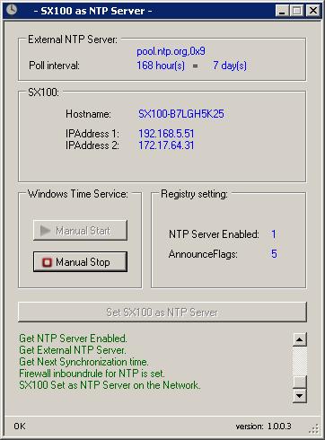 Set SX100 as NTP Server: Click the button Set SX100 as NTP Server.