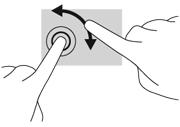 Anchor the forefinger of your left hand on the object you want to rotate. Using your right hand, slide your forefinger around in a sweeping motion from 12 o clock to 3 o clock.