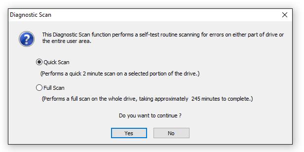 3) Select Quick Scan or Full Scan then click Yes to scan the selected drive.