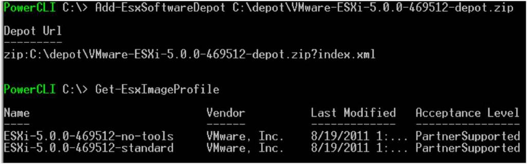 Run the Get-EsxImageProfile command to check the status of the image import operation (Figure 15). Figure 15.