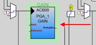 The PGA is used to buffer the input of the potentiometer, so the Gain is 1. 6. Set the Input to AnalogColumn_InputMUX_0.