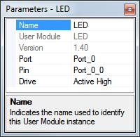 3. Select Port_0_0 for Output Pin. 4. For Drive, select Active High.
