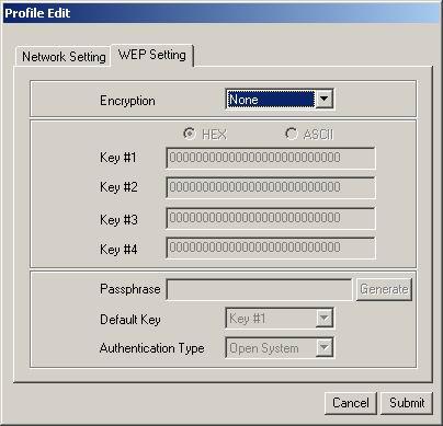 3.1.3 WEP Setting Additional security can be achieved by using the WEP (Wired Equivalent Privacy) encryption.