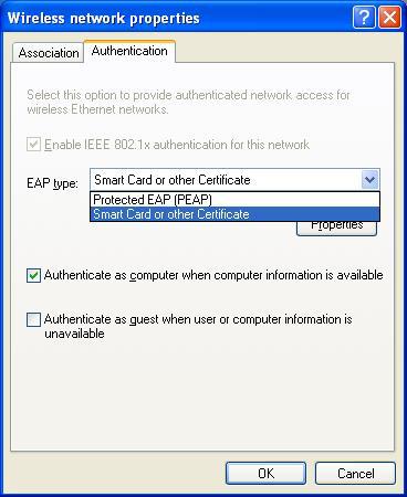 Click Authentication tab to select EAP type.