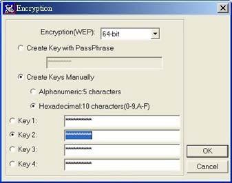 Create Encryption Keys Manually (64bit) Warning: The WEP key must be set up exactly the same on the Wireless LAN stations as they are on the wireless Access Points.