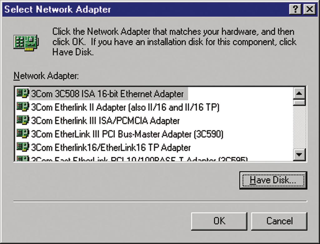 3. In the Network settings window you will be prompted to install Windows NT Networking in case no