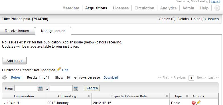 4. On the Manage Issues tab, check to see if the issue that you are beginning your subscription with has been