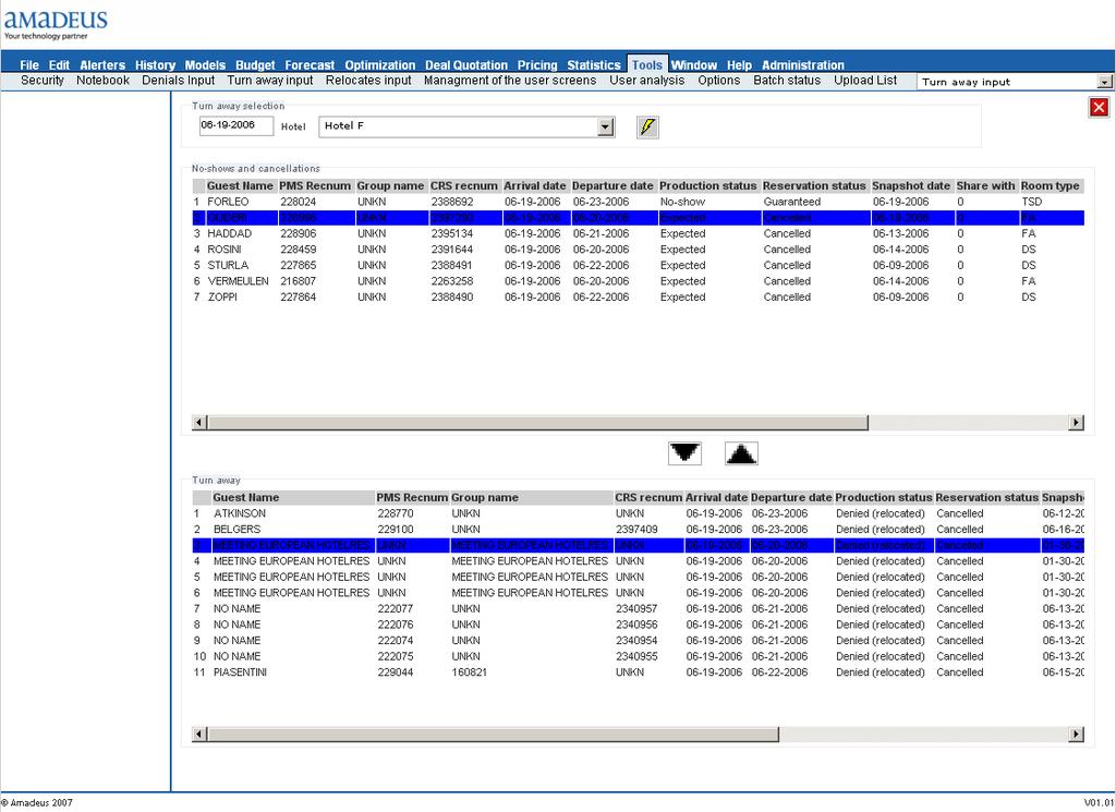 Figures 18: Screenshot of migrated RMS application As required by Amadeus Hospitality, the new application has been tested with 100 simultaneous users and the performance is unchanged.