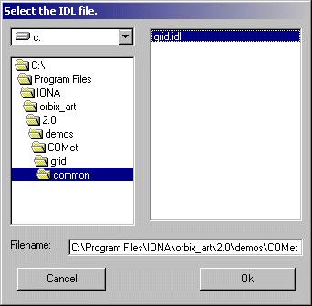 Generating Visual Basic Client Code 4 From the Select the IDL file window in Figure 29, select the OMG IDL file on which you want to base the Visual Basic client.