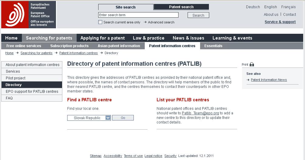 PATLIB Directory http://www.epo.