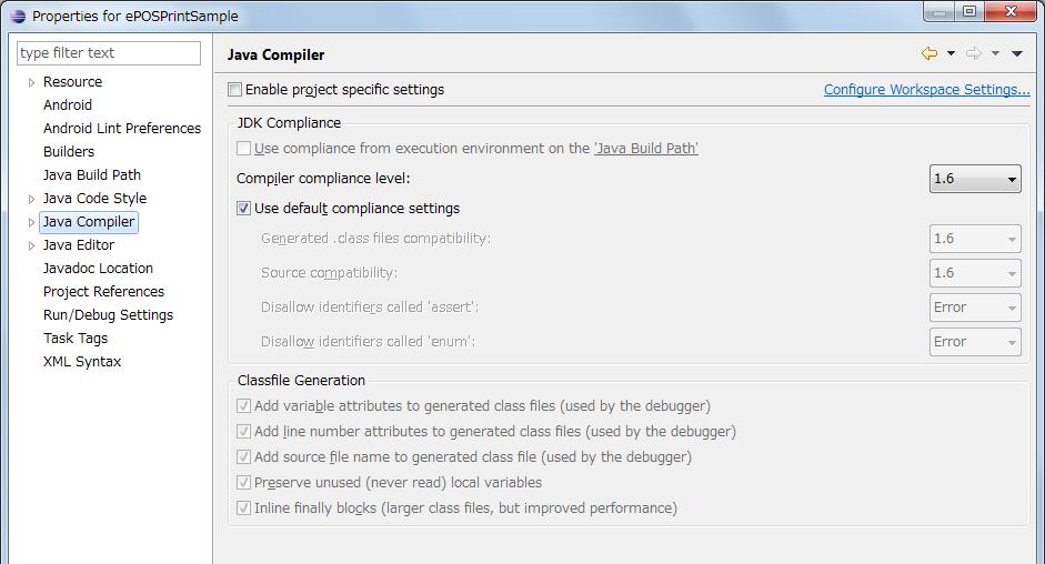 Settings for Newly Created Project Compiler compliance level settings When a new project is created, the Compiler compliance level of the created project must be changed to "1.6".