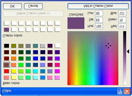 When the above More Colors menu screen appears, click-on Custom. The below Color menu screen will now appear. Click-on one of the Basic Colors (arrow on the left).