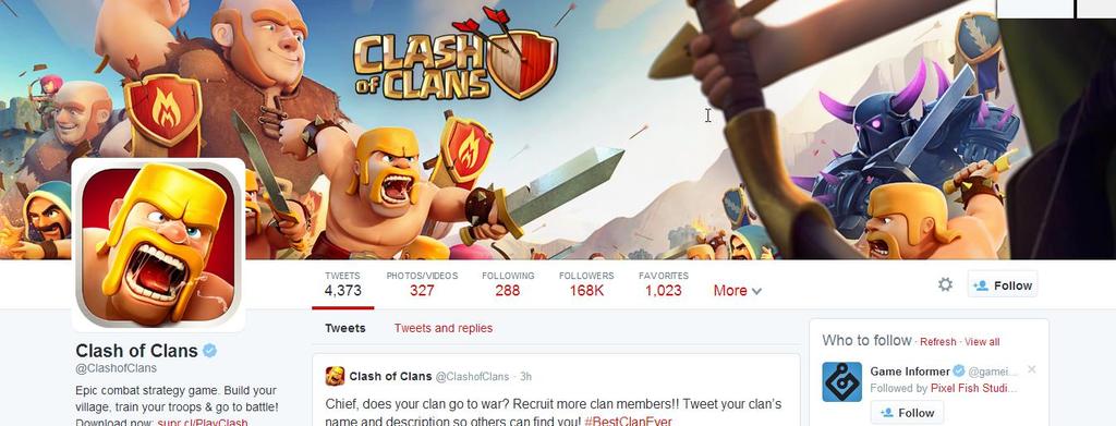 Use case #2: Clash of clans Twitter page (the new twitter UX)