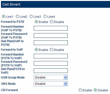 3.5.1 Call Forward (From VoIP To PSTN) Forward Number Enter this field to forward all incoming VoIP calls to this number (PSTN or Mobile).