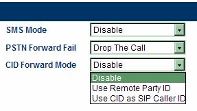 Disable: Disable PSTN Caller ID transparent to VoIP; Use Remote Party ID: GoIP_4 add Caller ID in SIP invite s Remote Party