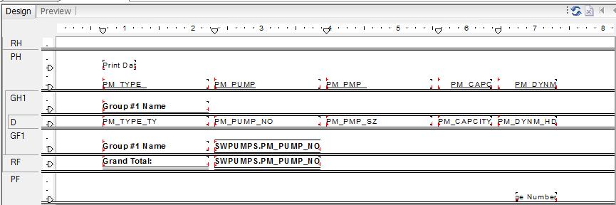 5. Put in a Grand Total for number of Pumps. 6. Move the Print Date field to the right. 7.
