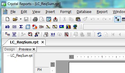 Modifying a Report Beneath the toolbars the open report will have a tab with either the report file name or the Title set up in Document Properties.