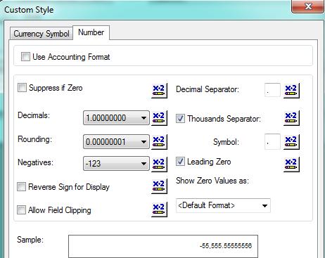 3. Click on the down arrow next to Decimals: and select the correct option for the number of digits. 4. Repeat for Rounding. 5. Select OK to close the Custom Style dialog. 6.