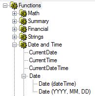 5. Expand the Function Tree, Click the plus sign (+) in front of Functions. 6. Expand Date and Time. 7. Expand Date. 8. Double click the Date(dateTime) option. 9.