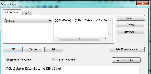 5. Then, if you would like to view the formula for the Selection Criteria that you have created, click on Show Formula>>> Note: There is an option to Set Parameter Order when you right click on
