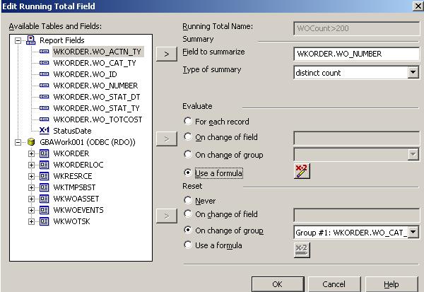This will use a formula for evaluation. 16. Within Field Explorer, right click Running Total Fields and select New. The Create Running Total Field dialog will appear. 17.