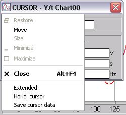 Standard Cursors DASYLab Techniques: Using Cursors in the Chart Display Windows To activate the cursors, open the Survey menu, and select Survey.