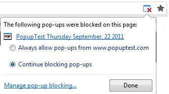 Click the 'Manage pop-up blocking' link to access the 'Content Settings' dialog. 4.13.