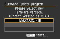 If you press the <SET> button, a confirmation screen will appear, so check the firmware update shown, press the Cross keys to select [OK], and press the <SET> button again to start the firmware