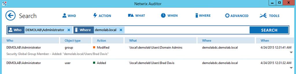 7. See How Netwrix Auditor Enables Complete Visibility Filter Value Specify your account name, as you performed test changes. Specify your Active Directory domain name.