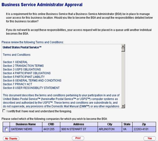 Some Services require a Business Service Administrator (BSA) The system prompts the first user to become the BSA, so the person the company wants to become BSA should register first.