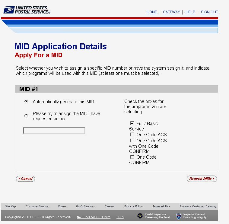Design & Prepare Acquire Mailer IDs: Request a Mailer ID Step 7.