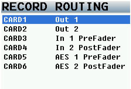 MAIN MENU Record Routing Record Routing The record routing menu controls what is routed to and recorded to each track In the record routing page by using the MENU knob you will select and highlight