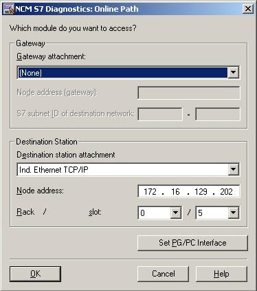For this click on at the symbol bar. The following dialog window appears: Set the following parameters under destination station: Connection...: Ind.