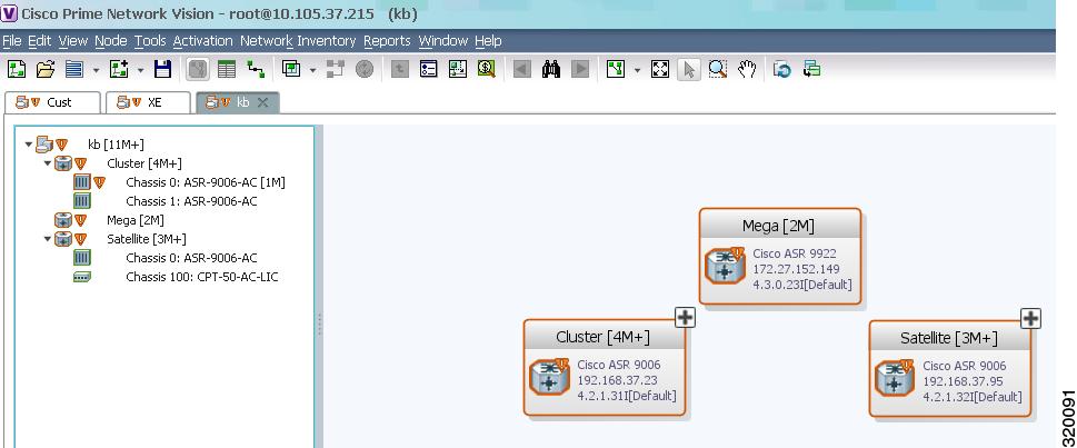 Working with Aggregations Chapter 5 Figure 5-9 Multichassis Devices in Map View Viewing Inter Rack Links Inter Rack Links (IRLs) are used to represent connectivity between the cluster hosts, Cisco