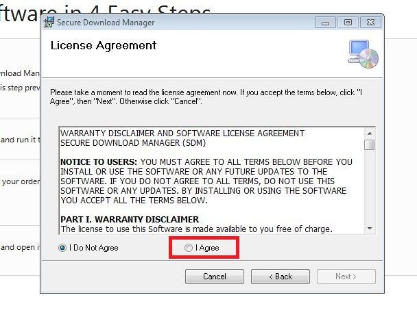 The next page is a user agreement for the SDM software.