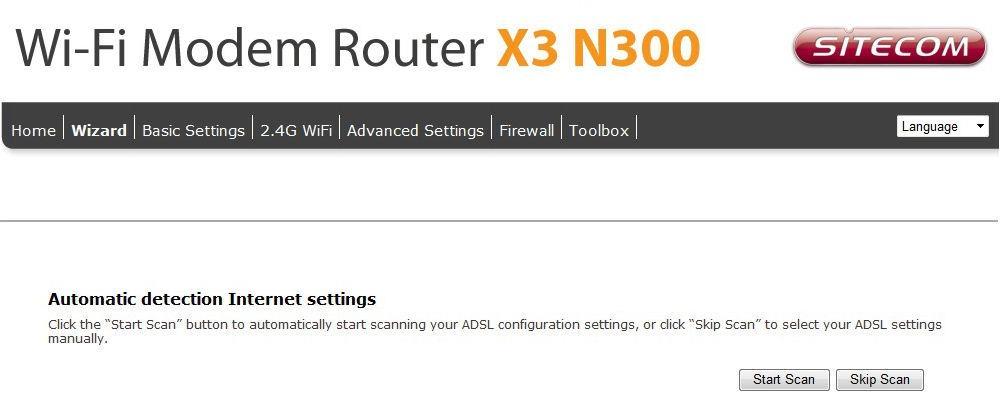 Configuration Wizard Click Wizard to configure the modem.