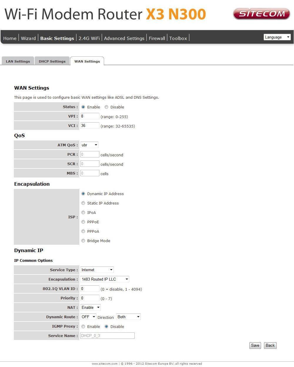 WAN Settings This page allows you to manually configure the ADSL/WAN settings. The settings on this page require some knowledge concerning the WAN configuration.