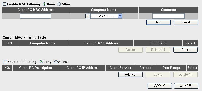 Select Enable or Disable to enable or disable the firewall function.