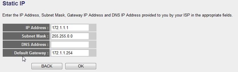 2-3-2 Setup procedure for Fixed-IP xdsl 1 2 3 4 5 Here are descriptions of every setup item: IP Address (1): Input the IP address assigned by your service provider.