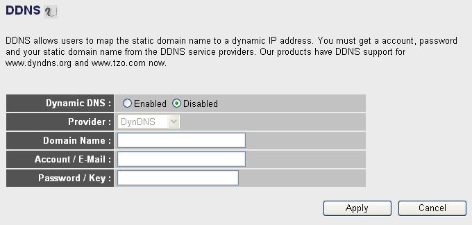 This router supports DDNS services of several service providers, such as: DynDNS (http://www.dyndns.org) TZO (http://www.tzo.