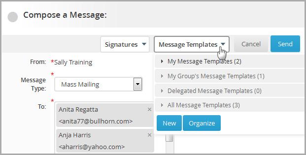 Users accessed message templates from the Desktop menu To view emails
