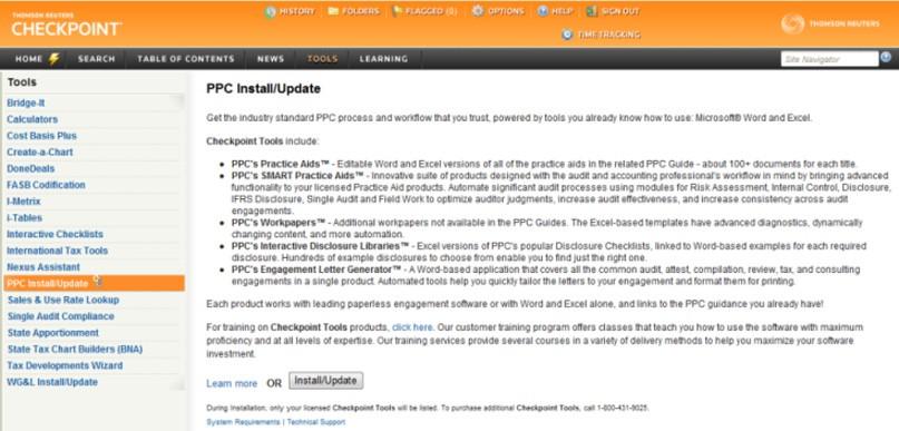 The PPC Install/Update page displays the various tools
