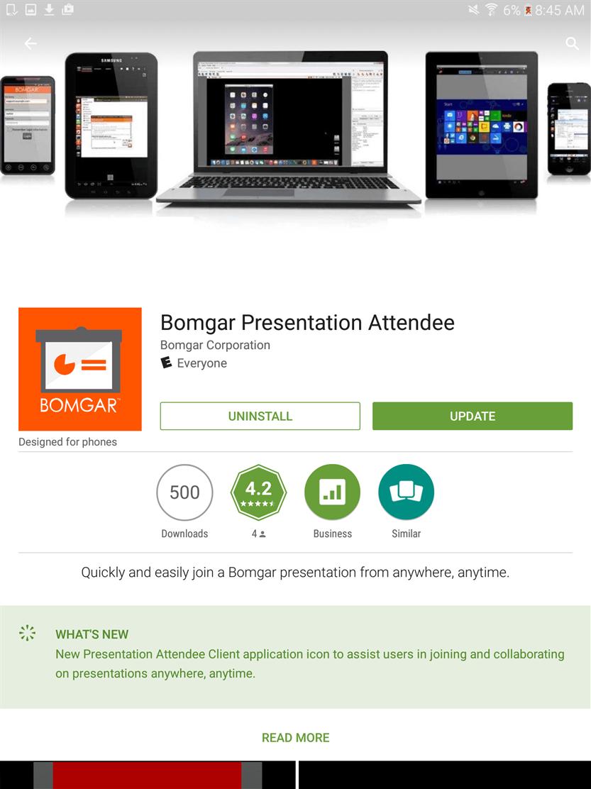 Join a Presentation from an Android Device In order to join a presentation, your attendee must download the Bomgar presentation app from Google Play.
