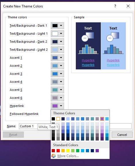 72 Lesson 4 Figure 4-3 The Create New Theme Colors dialog box 7. Select the text in the Name box and type Southridge in its place. 8. Click Save to save the new theme colors. 9. SAVE the presentation.