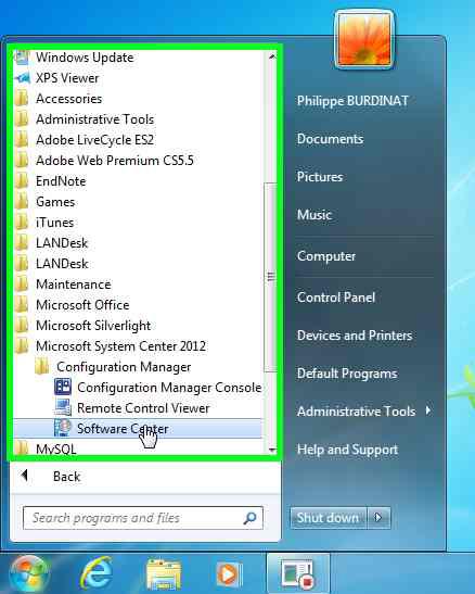 Step 4: Left click on "Software Center" in "Start menu" Microsoft Windows 7 Staff User Guide Page 15