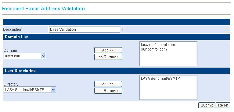 SYSTEM SETTINGS Receive Settings 2 RECIPIENT VALIDATION The Recipient E-mail Address Validation screen enables you to improve the performance of the RiskFilter gateway system.