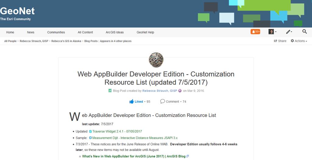 GeoNet: Web AppBuilder Developer Edition Customization Resource List https://geonet.esri.