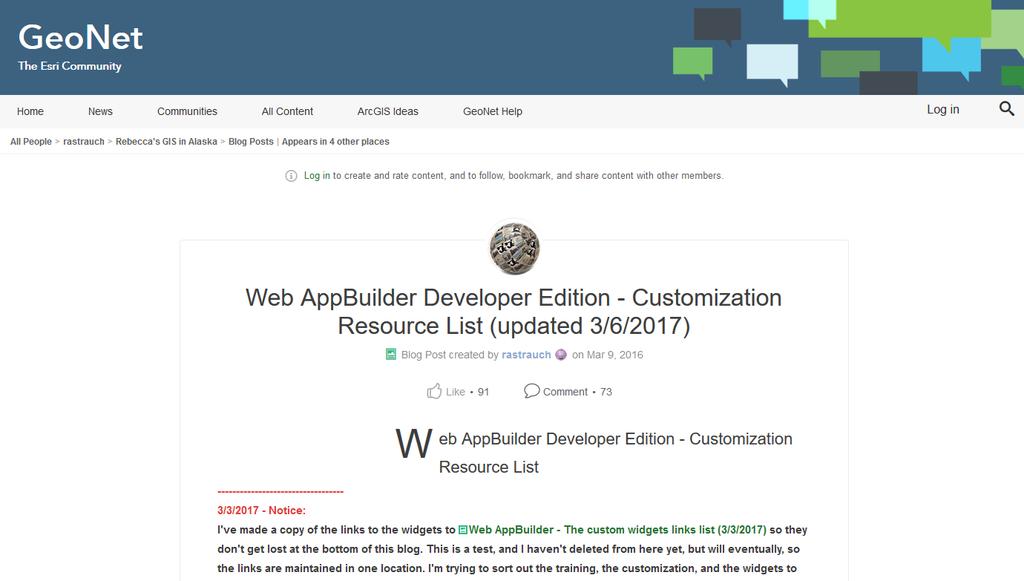 GeoNet: Web AppBuilder Developer Edition Customization Resource List https://geonet.esri.